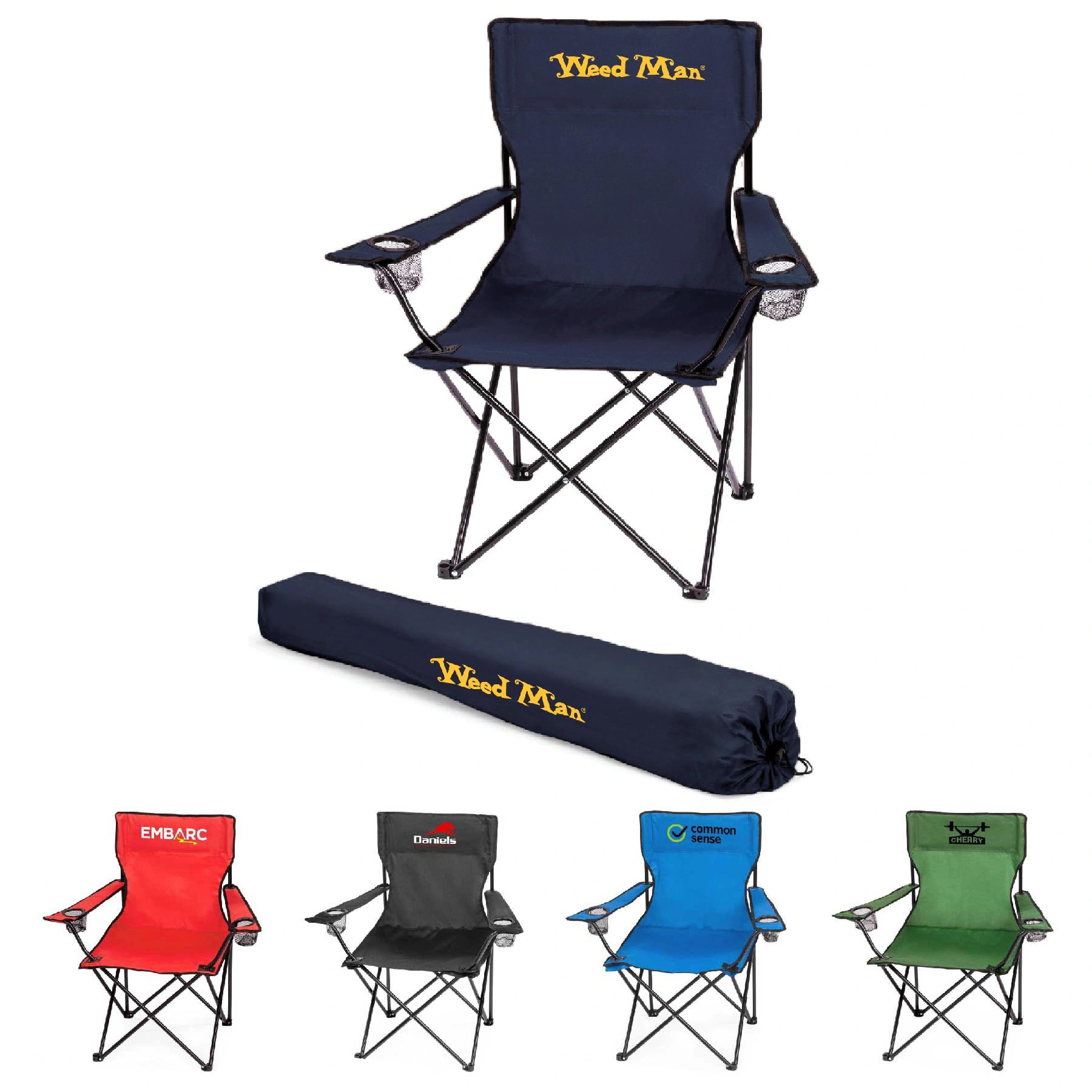 Portable folding chair with cup holders and carry bag